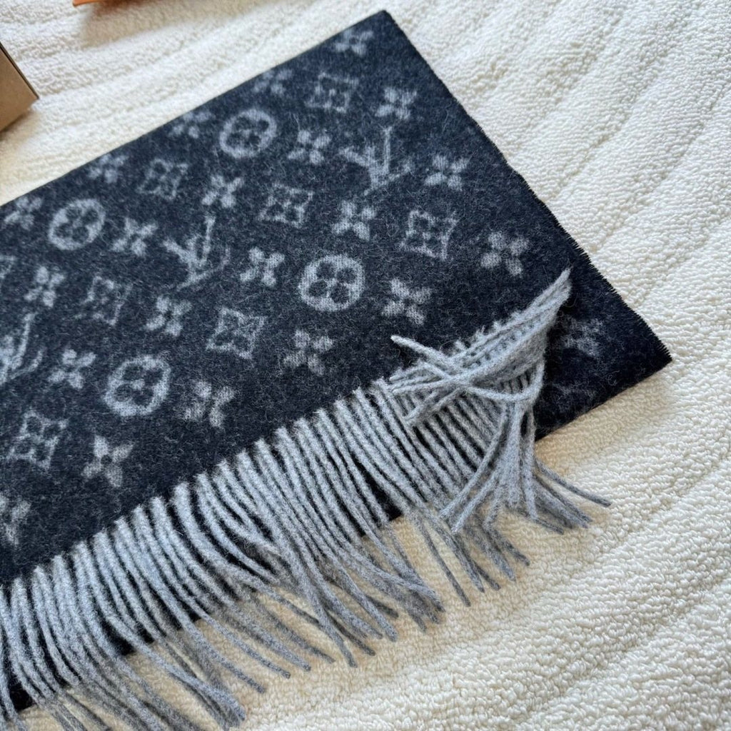 Louis Vuitton Black & Gray Monogram Scarf