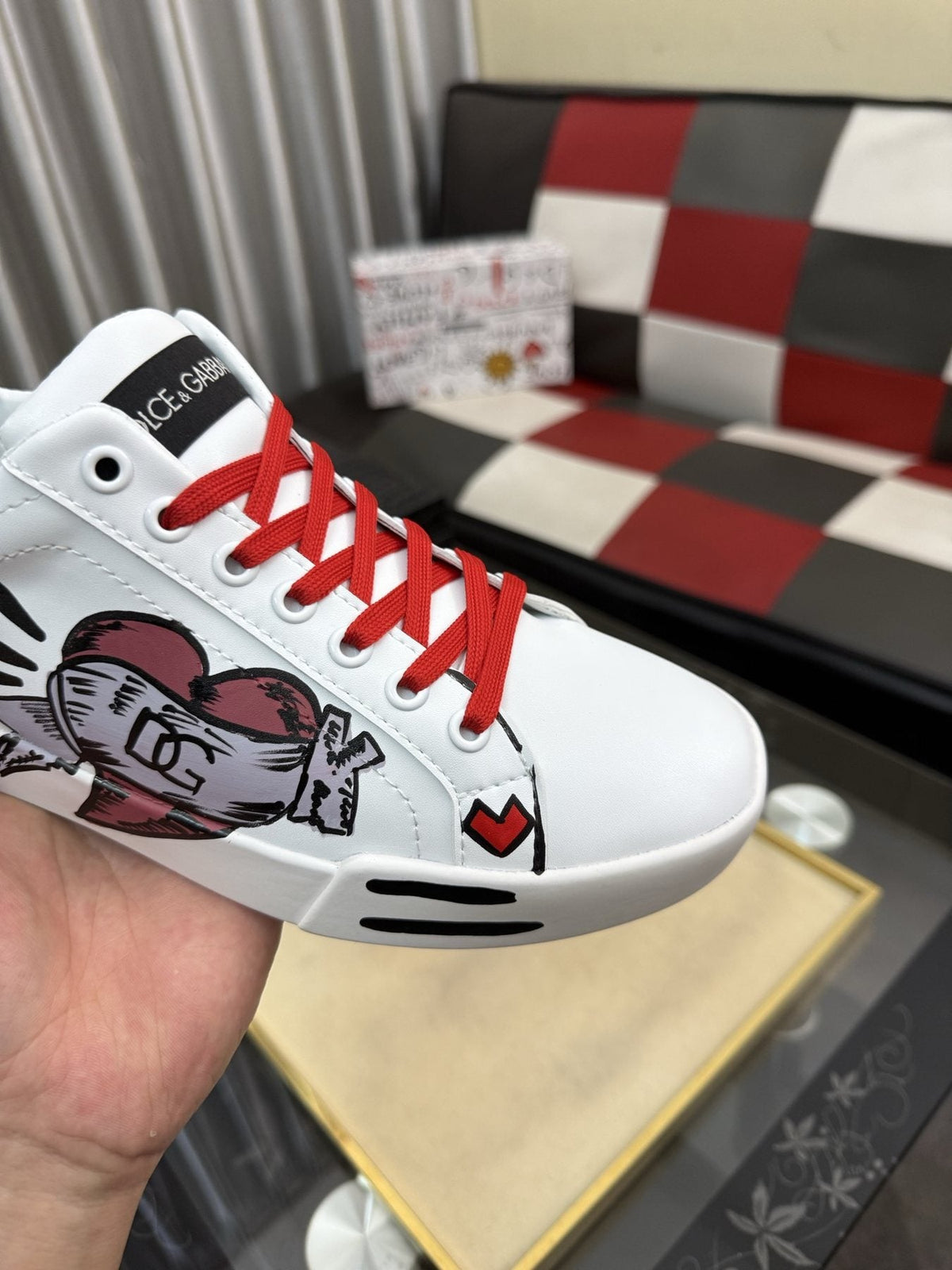 Dolce & Gabbana Red Lace Graphic Sneakers